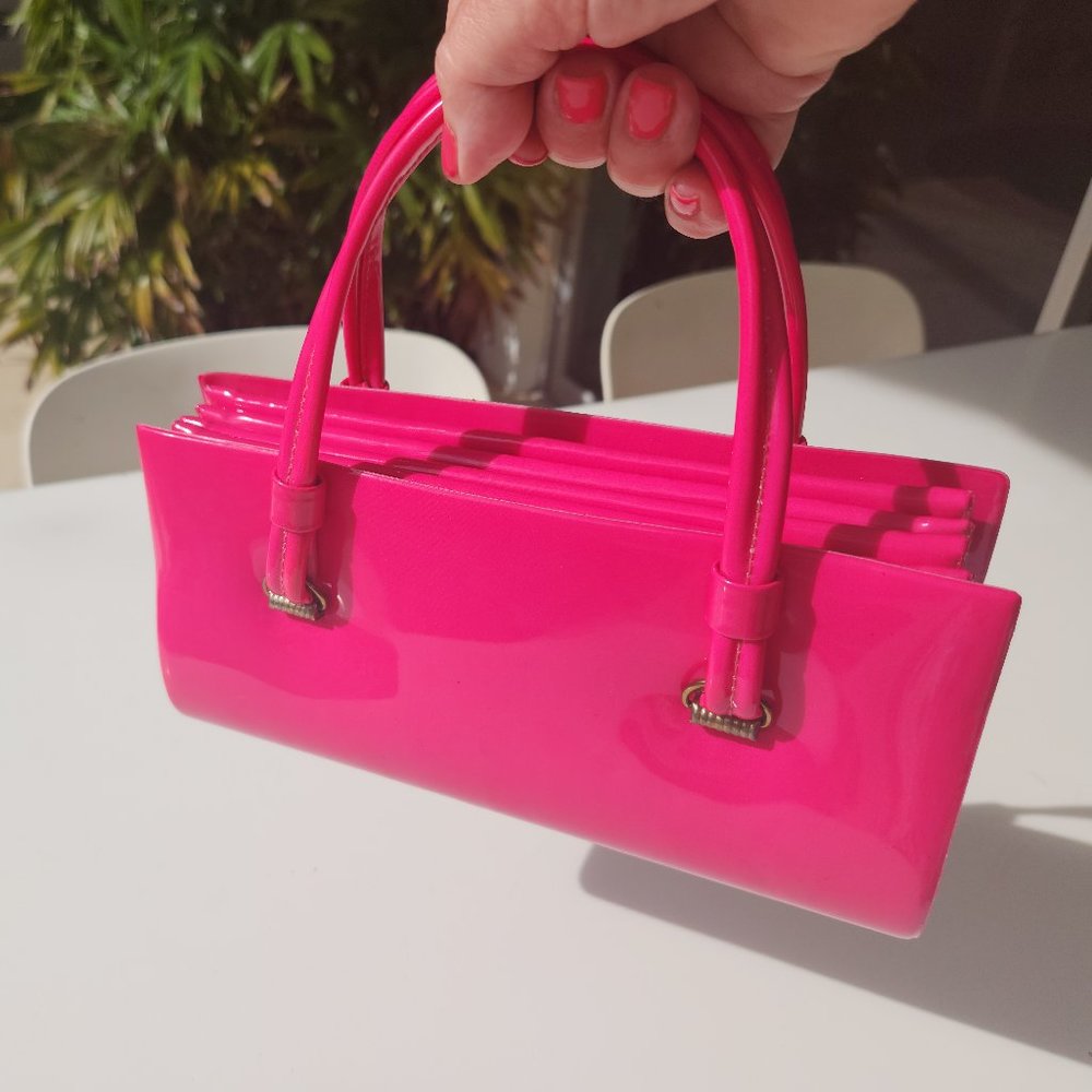 Circa 1960"s Vintage Hot Pink Patent Leather Handbag